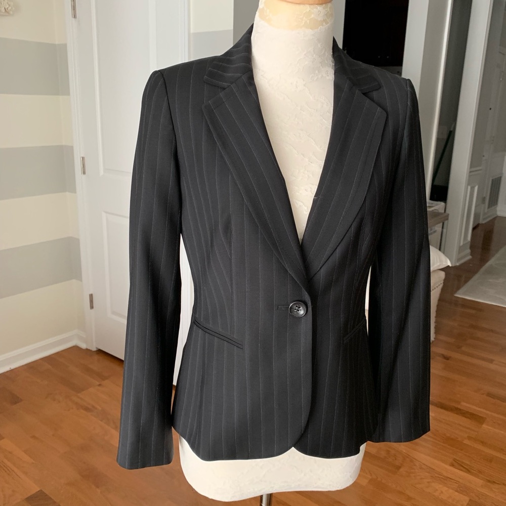 Ann Taylor Suit Jacket Coat, Black Pinstriped, 4P